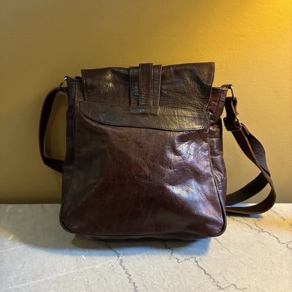 Hand Tooled Brown Leather Small Messenger Crossbody Bag Fringe boho Y2K Vintage - Picture 5 of 14